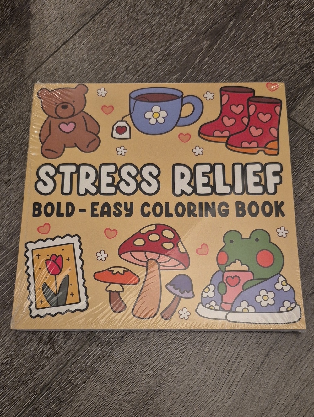 Stress Relief Bold-Easy Coloring Book - Yellow Cover with Cute Illustrations New